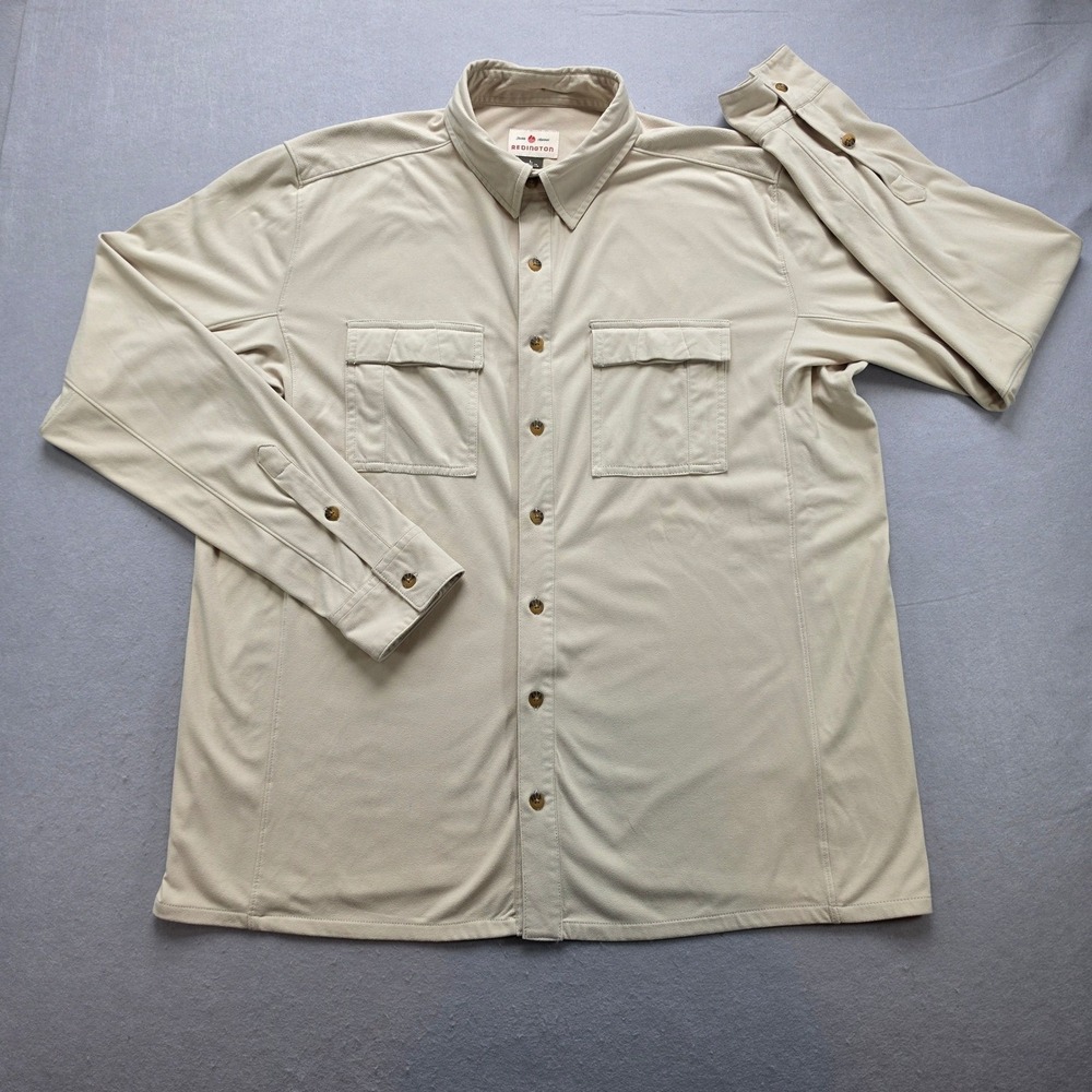 Redington Tackle Apparel Mens Large Tan Long Sleeve Fishing Hiking Shirt Fleece